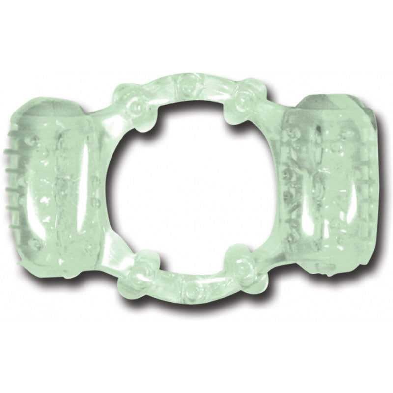 Hott Products Double Dinger Night Rider Glow-in-the-Dark Cockring with Mini Bullets - Clear