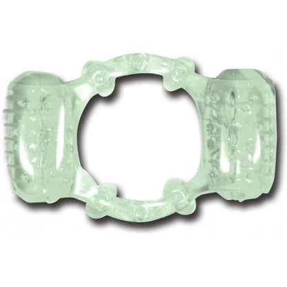 Hott Products Double Dinger Night Rider Glow-in-the-Dark Cockring with Mini Bullets - Clear