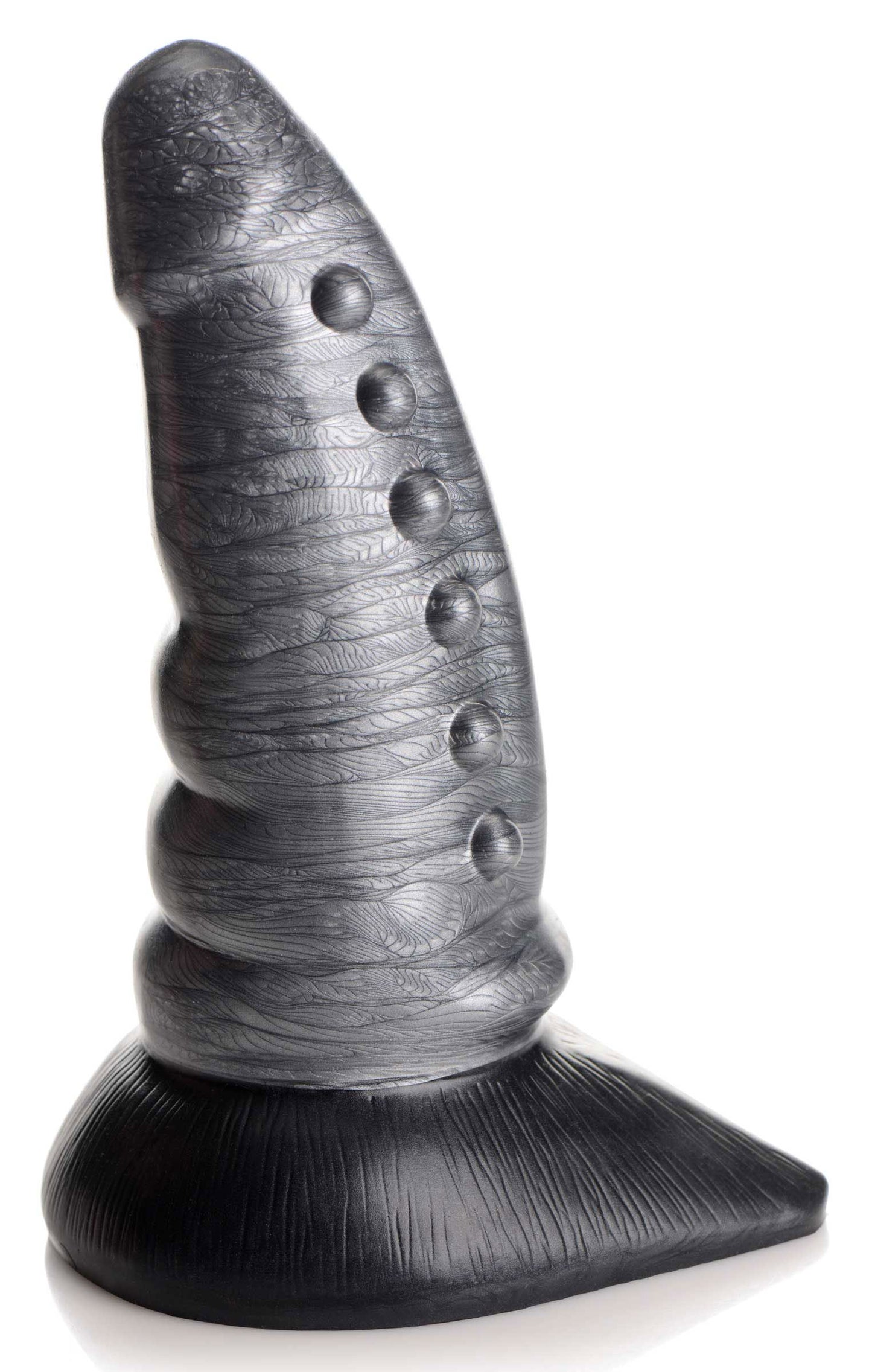 Beastly Tapered Bumpy Silicone Dildo - Silver - Tapered Design with Suction Cup Base