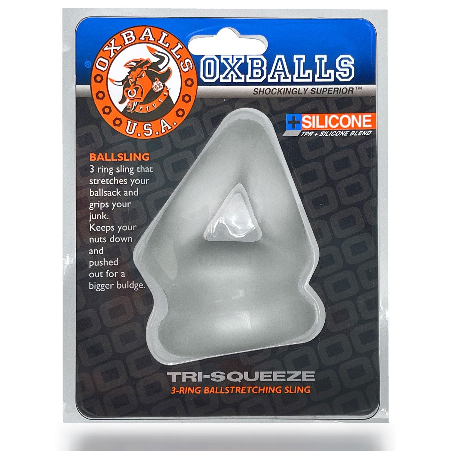 Oxballs Tri-Squeeze Cocksling - Clear - Versatile Ballstretcher and Sling