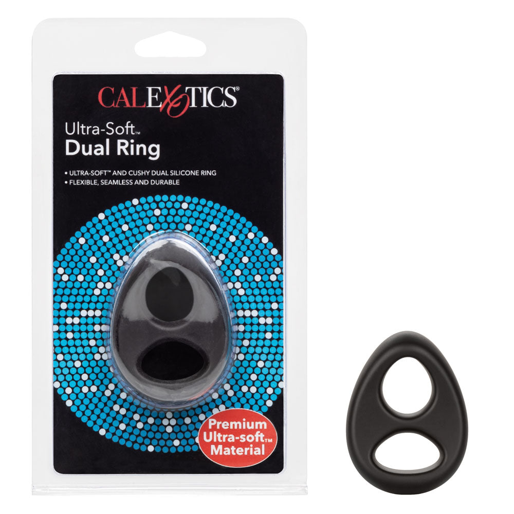 CalExotics Ultra-Soft Dual Ring – Black – Erection Support and Stamina Enhancer