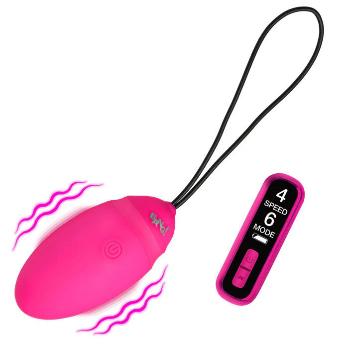 XR Brands Vibrating Silicone Egg with Digital Remote - Pink - Multi-Function, Rechargeable