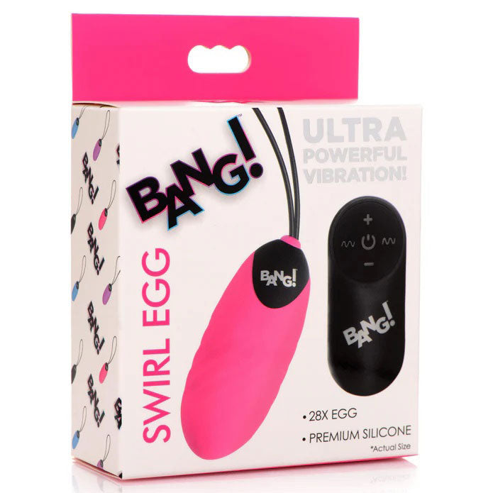 XR Brands 28x Swirl Silicone Egg Vibrator – Pink – Waterproof and Rechargeable