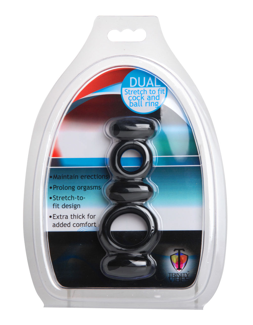 XR Brands Dual Stretch to Fit Cock and Ball Ring – Black