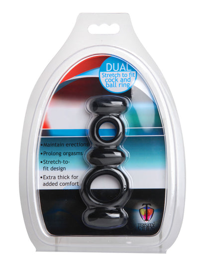 XR Brands Dual Stretch to Fit Cock and Ball Ring – Black