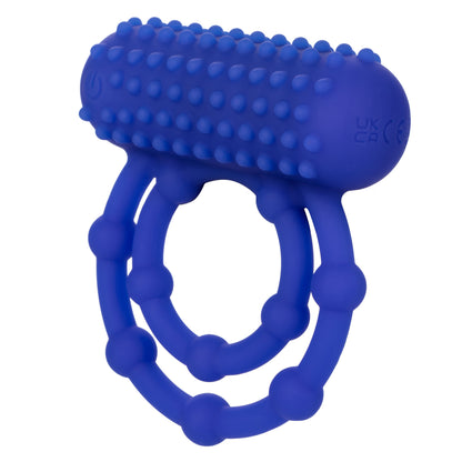 CalExotics Silicone Rechargeable 10 Bead Maximus Ring – Blue – Vibrating Cock Ring