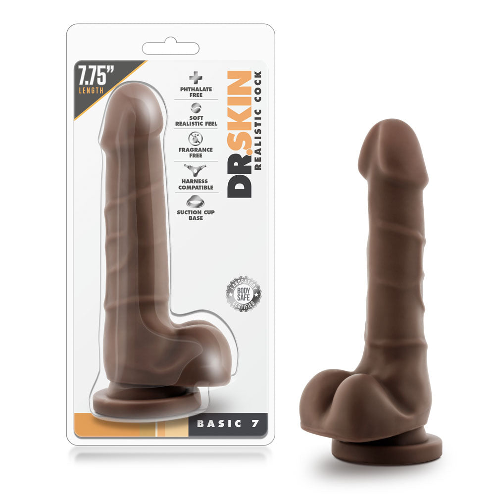Dr. Skin Realistic Cock Basic 7 Dildo with Suction Cup – Chocolate