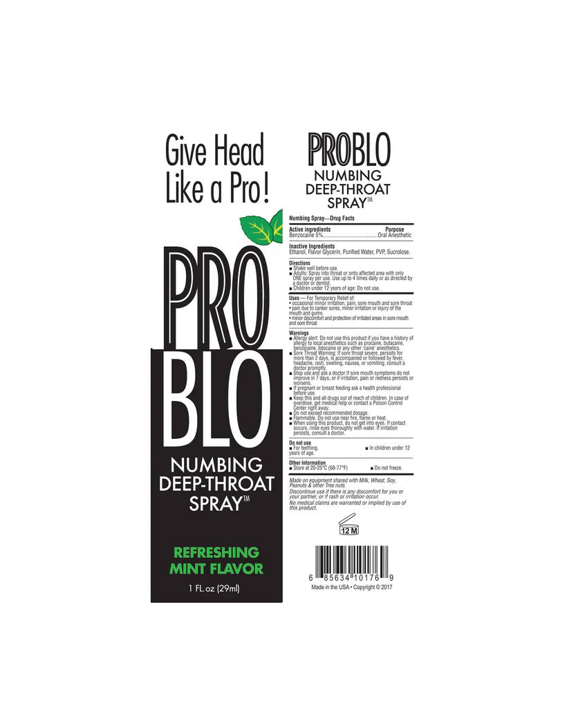 Problo Numbing Deep Throat Spray - Mint Flavor - 1 Fl. Oz.