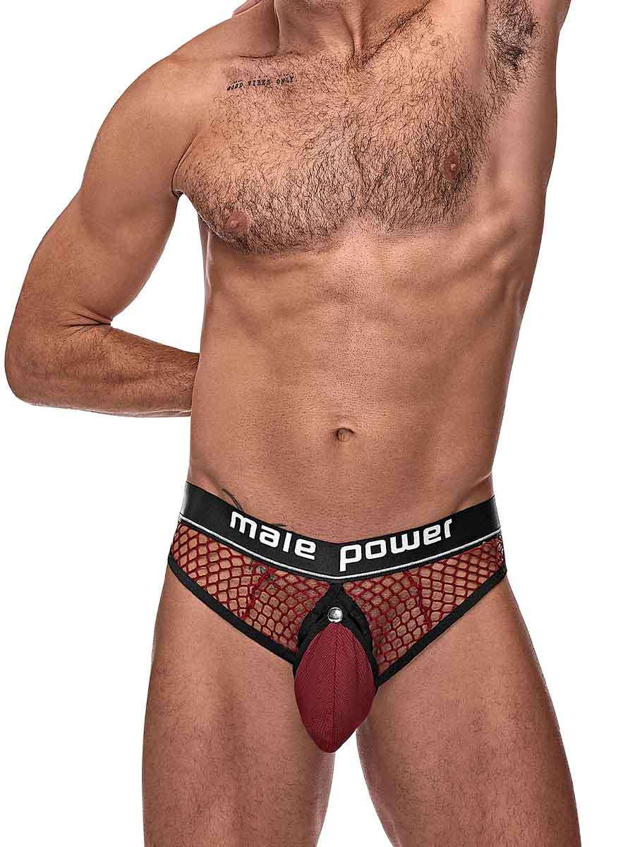 Male Power Cock Pit Net Cock Ring Thong – Burgundy – Size S/M