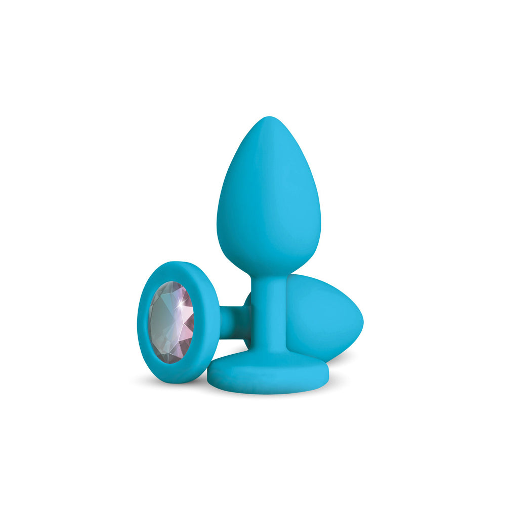 Gemma Teal Silicone Anal Plug with Clear Iridescent Gemstone – Medium