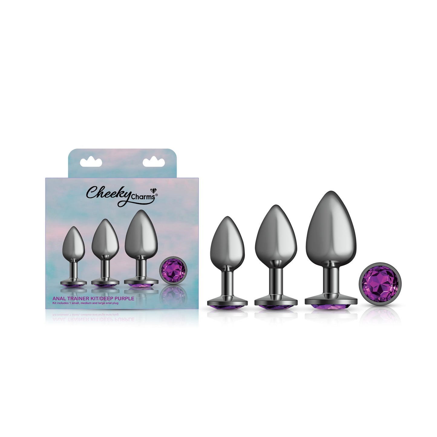 Purple Round Gem Anal Trainer Kit – Gunmetal – Tapered Anal Plugs