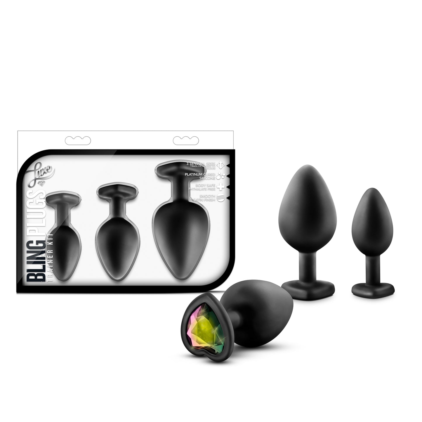 Luxe - Bling Plugs Training Kit - Black with Rainbow Gems