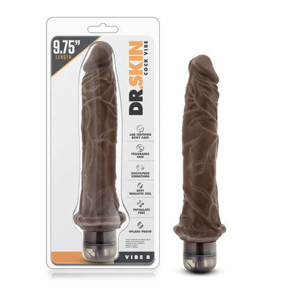 Dr. Skin Vibe 8 Vibrating Dildo – Realistic 10 Inch Waterproof Dong – Chocolate