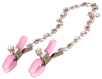 CalExotics Nipple Play Crystal Chain Nipple Clamps - Pink - Adjustable Sensation Toys