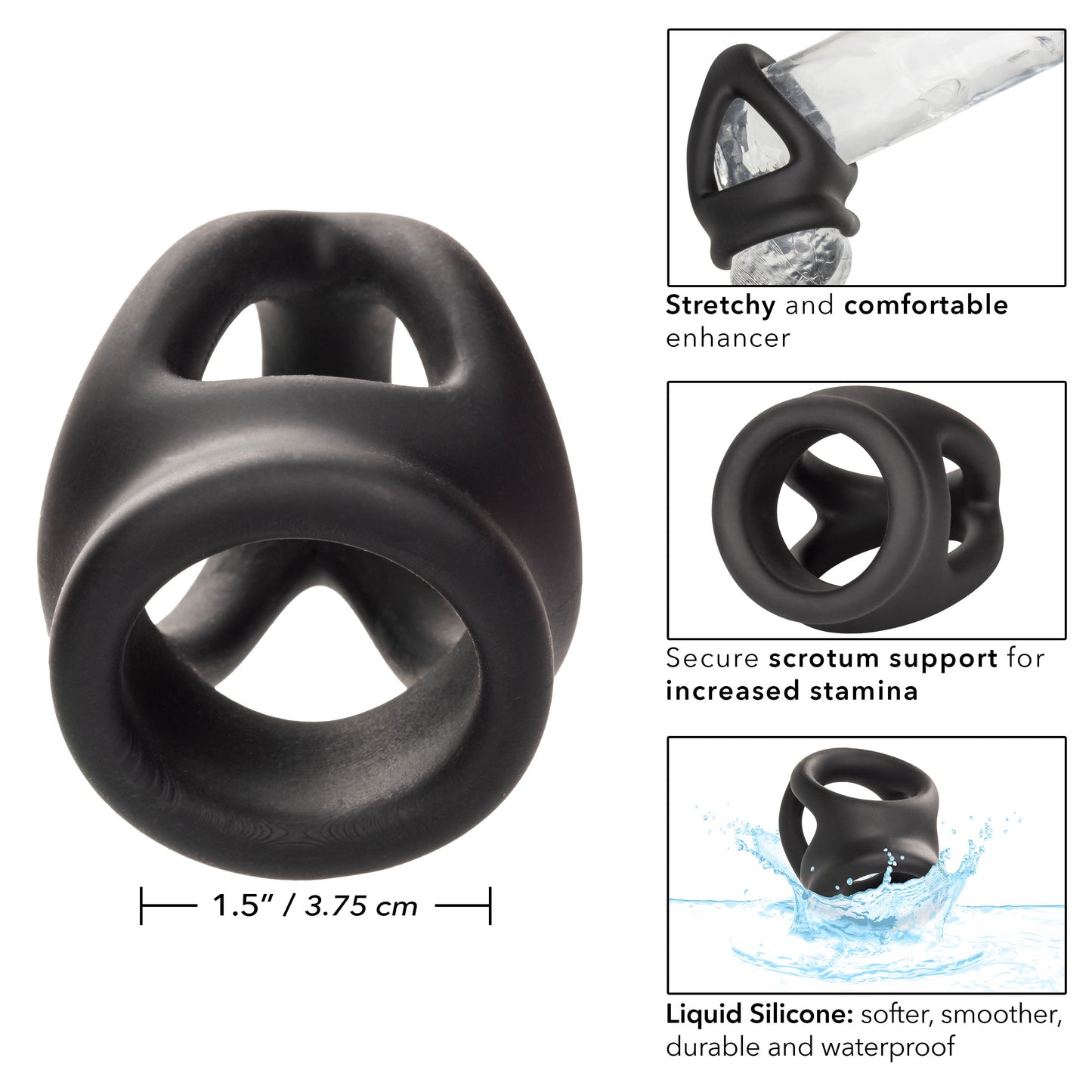 CalExotics Alpha Liquid Silicone Dual Cage and Ring - Black