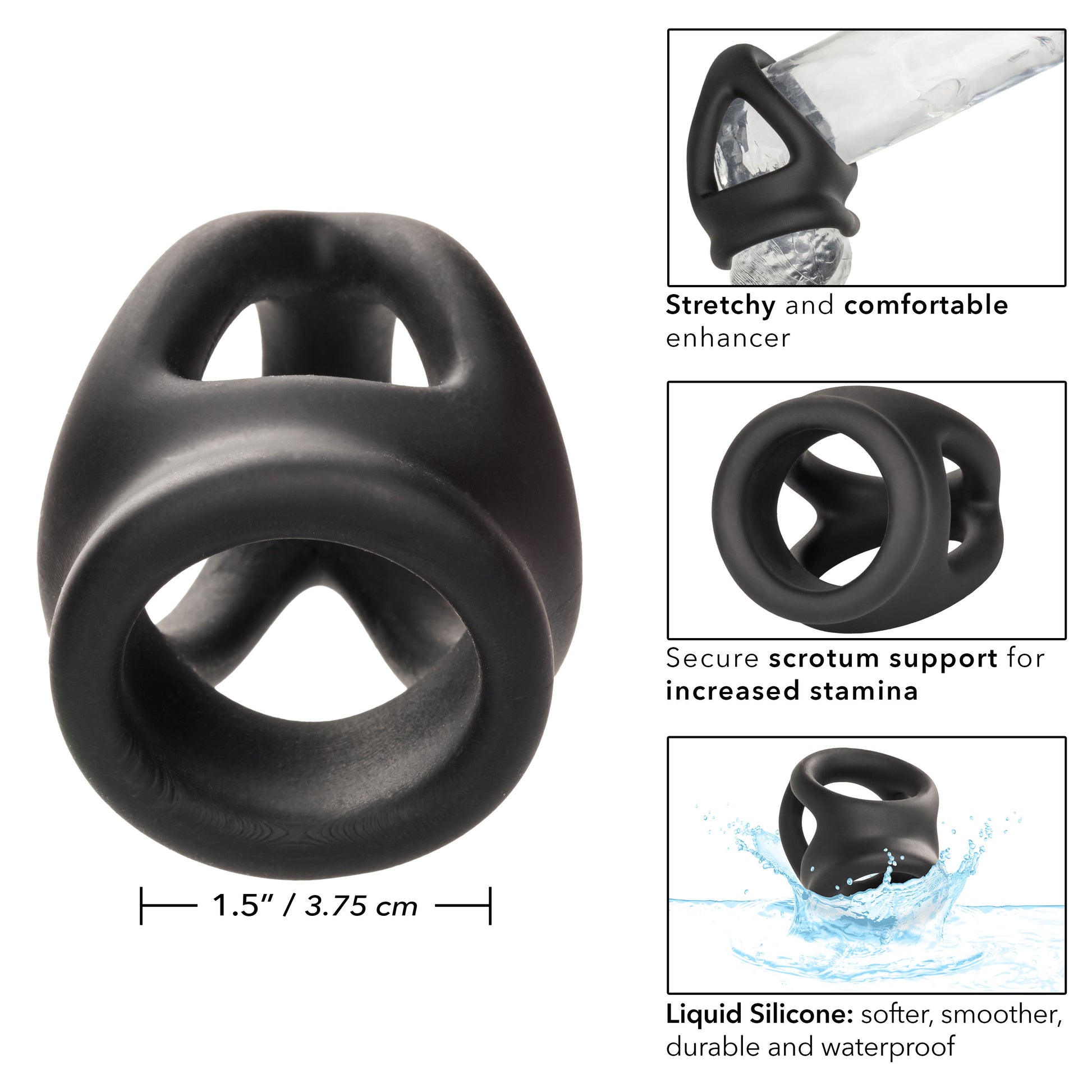 CalExotics Alpha Liquid Silicone Dual Cage and Ring - Black