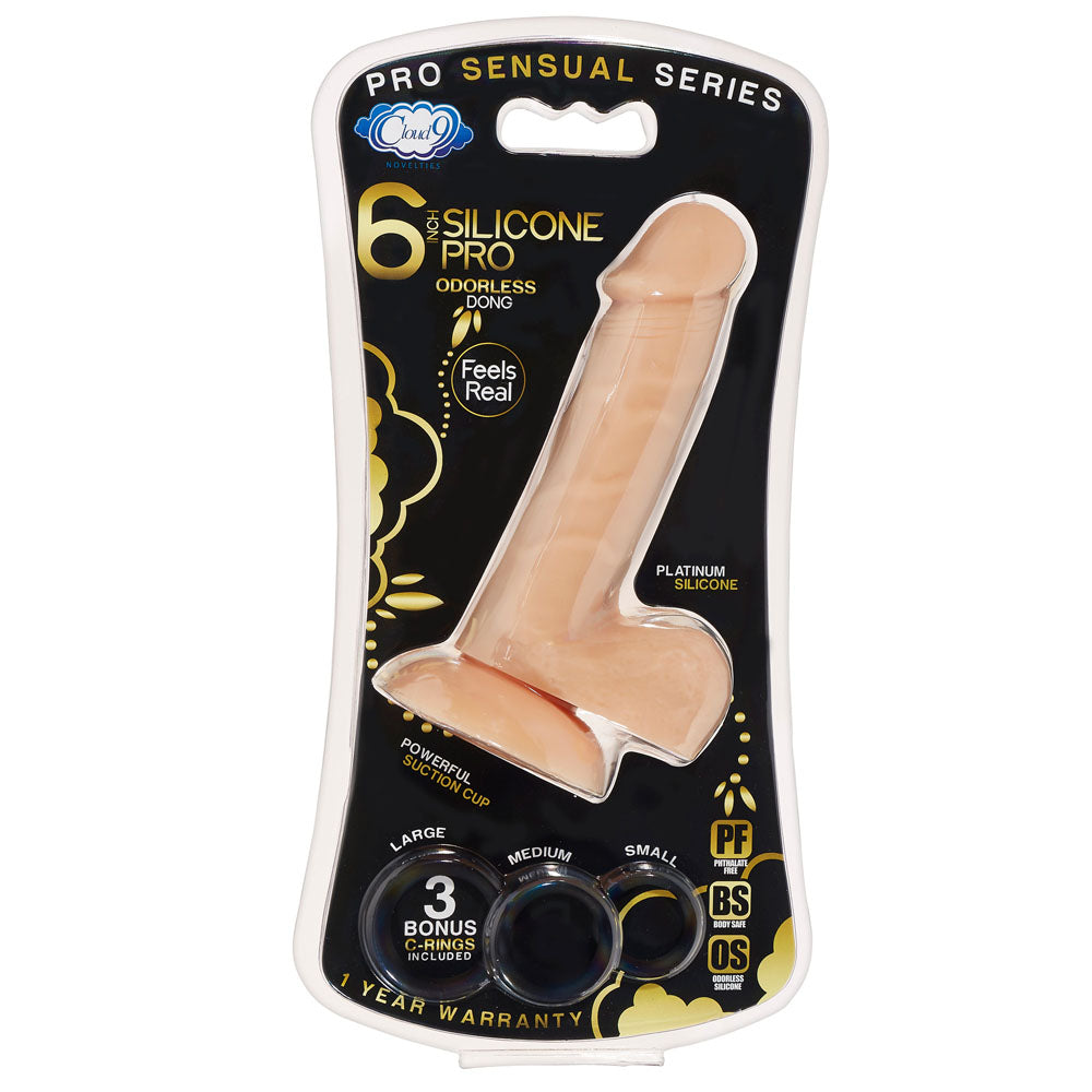 Cloud 9 Pro Sensual Premium Silicone 6 Inch Dong with 3 Cockrings - Flesh