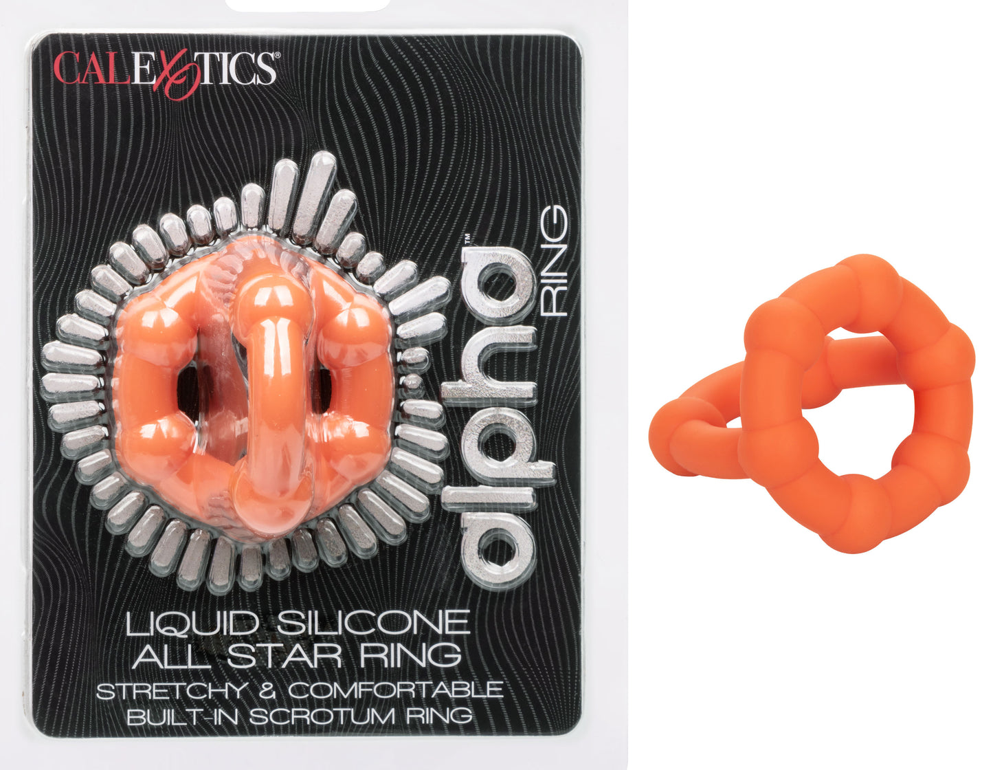 CalExotics Alpha Liquid Silicone All Star Ring – Orange Cock Ring with Scrotum Support