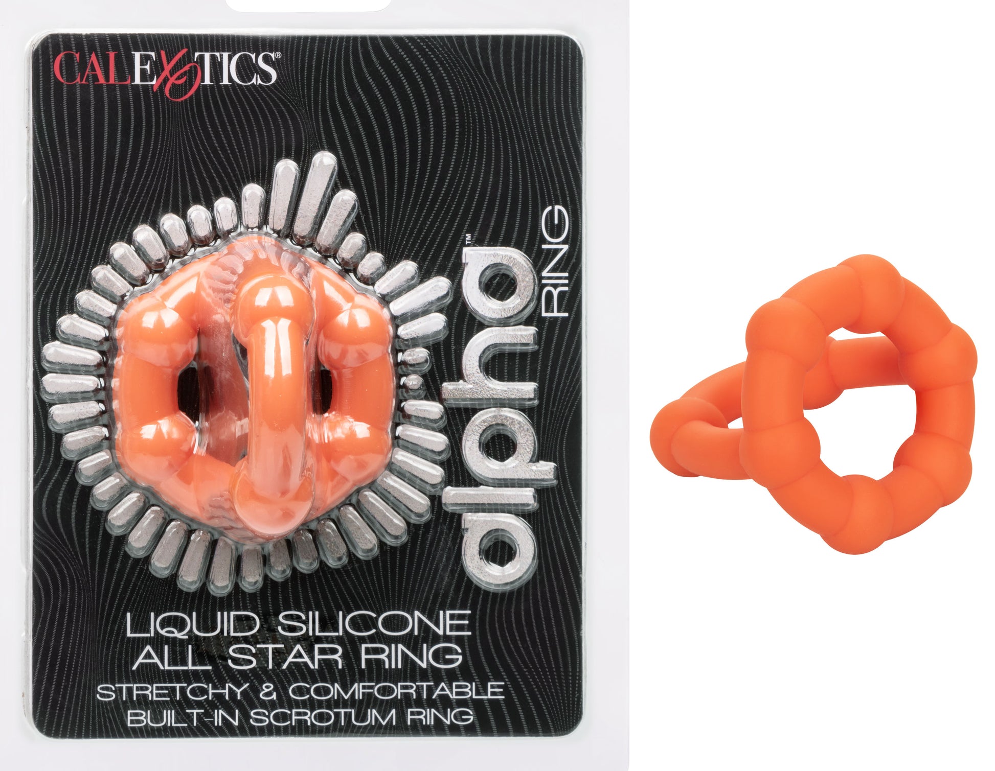 CalExotics Alpha Liquid Silicone All Star Ring – Orange Cock Ring with Scrotum Support