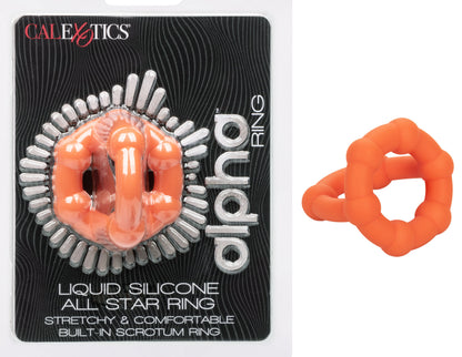 CalExotics Alpha Liquid Silicone All Star Ring – Orange Cock Ring with Scrotum Support