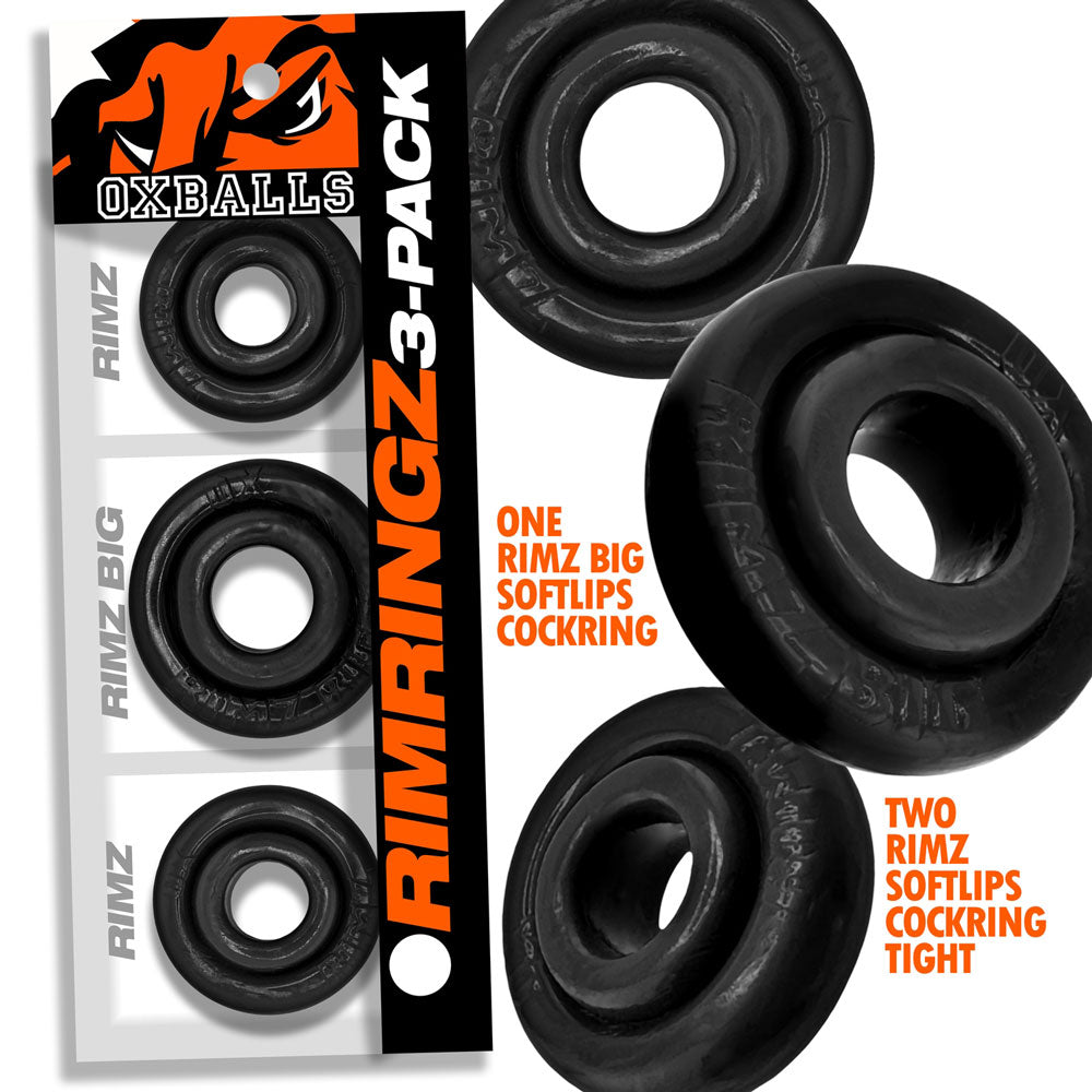 Oxballs Rimringz Multi Size 3 Pack Cockrings – Black