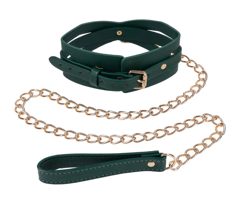 Indica Cutout Collar and Leash – Emerald Green with Gold Hardware