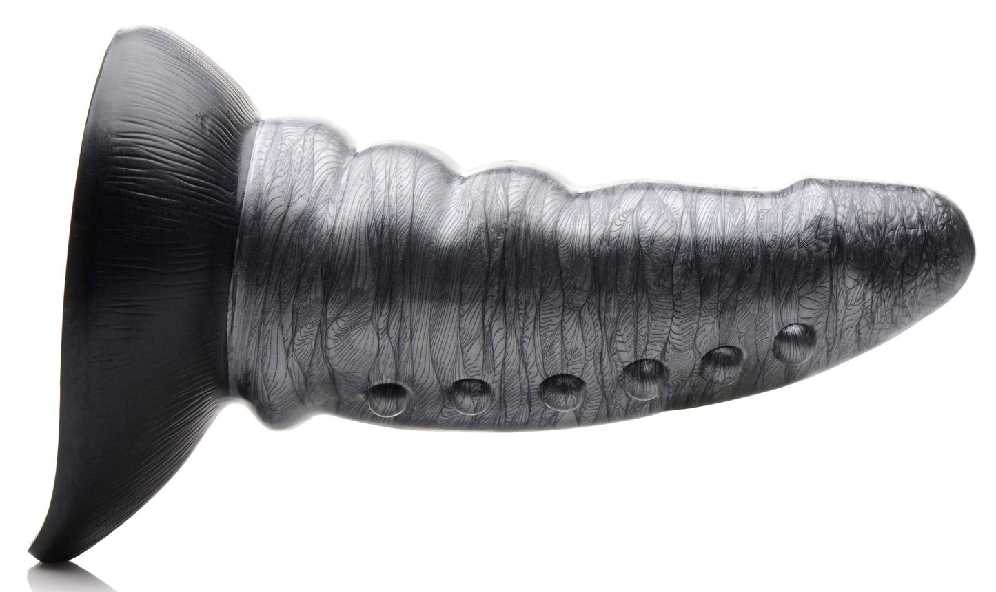 Beastly Tapered Bumpy Silicone Dildo - Silver - Tapered Design with Suction Cup Base