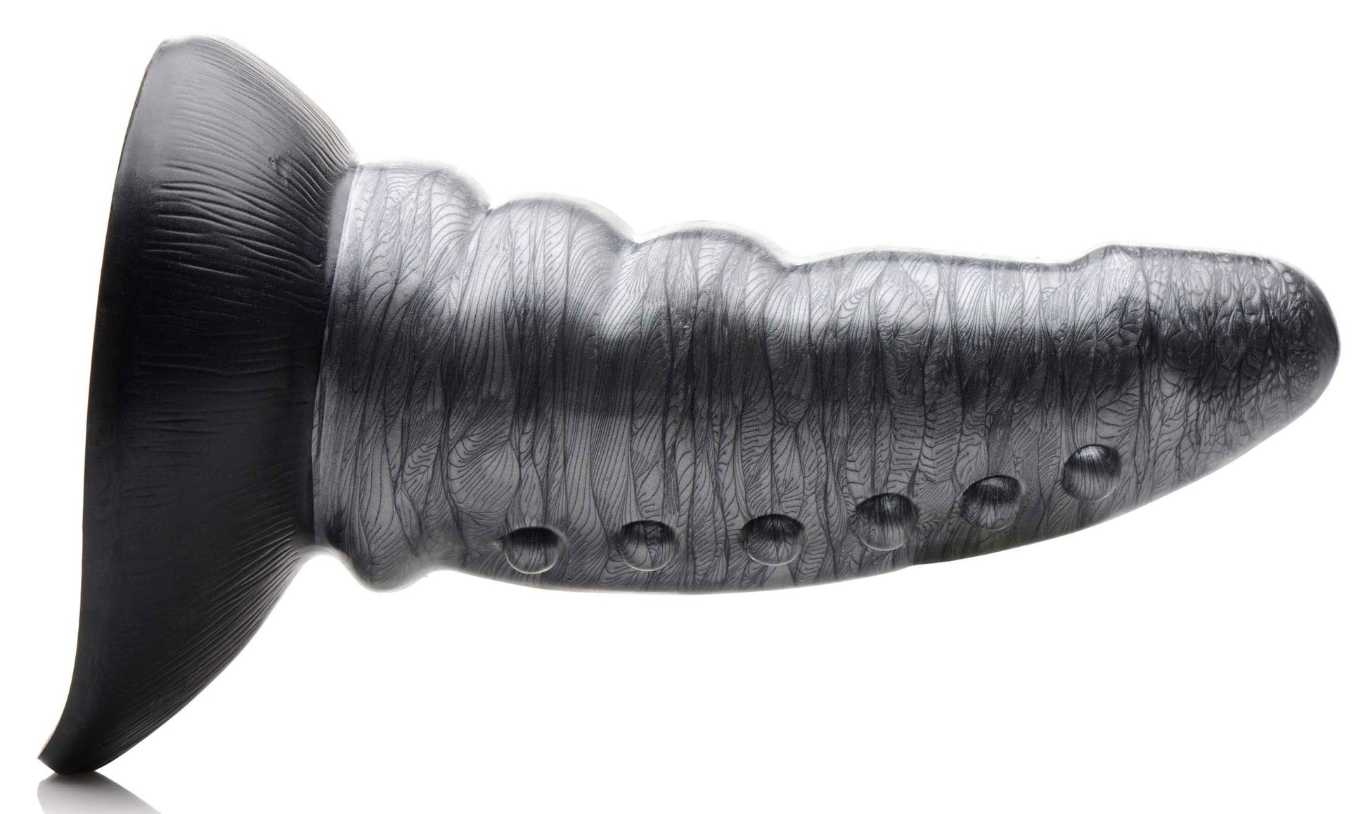 Beastly Tapered Bumpy Silicone Dildo - Silver - Tapered Design with Suction Cup Base