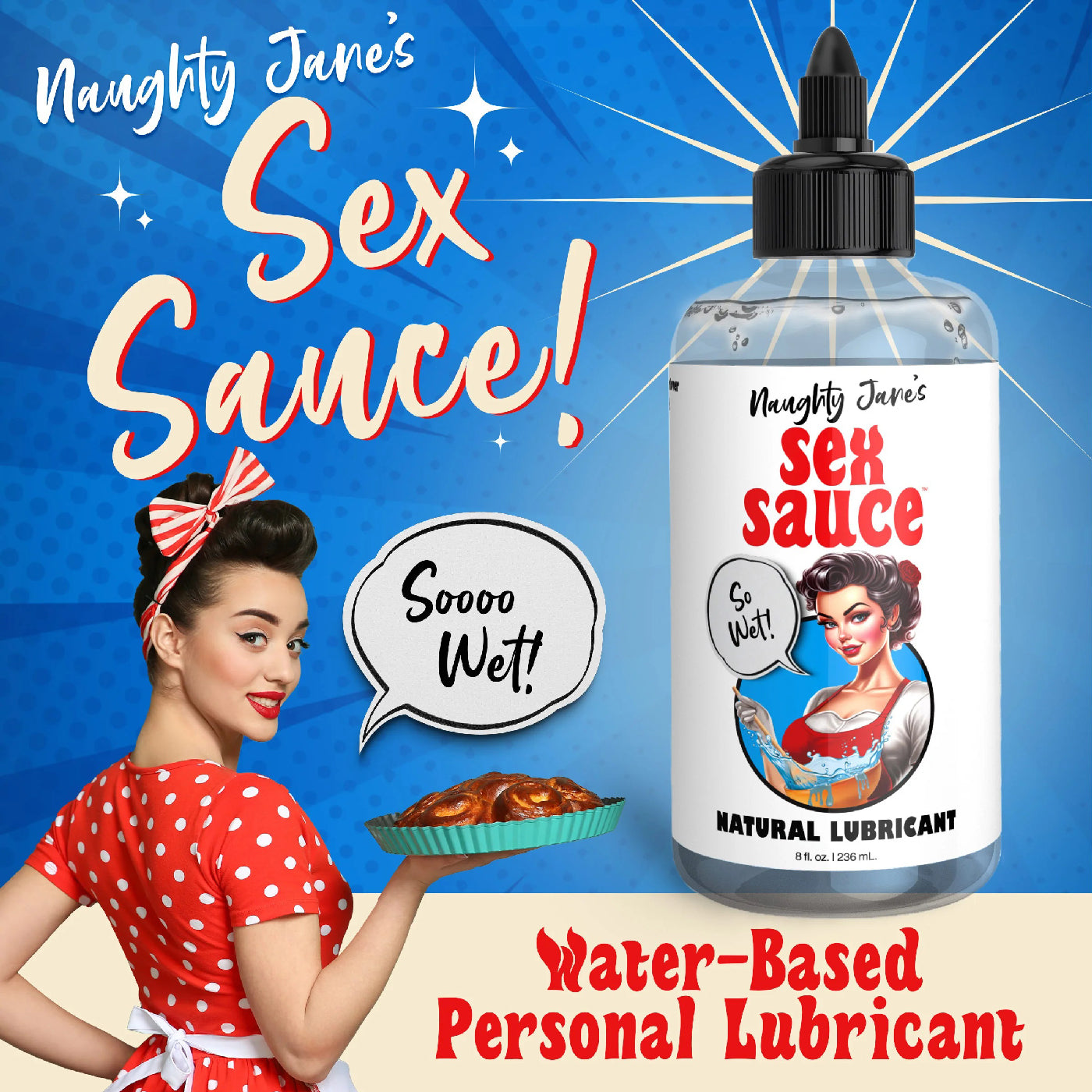 Naughty Jane's Sex Sauce Natural Lubricant 8oz – Water-Based, Glycerin-Free, Body Safe