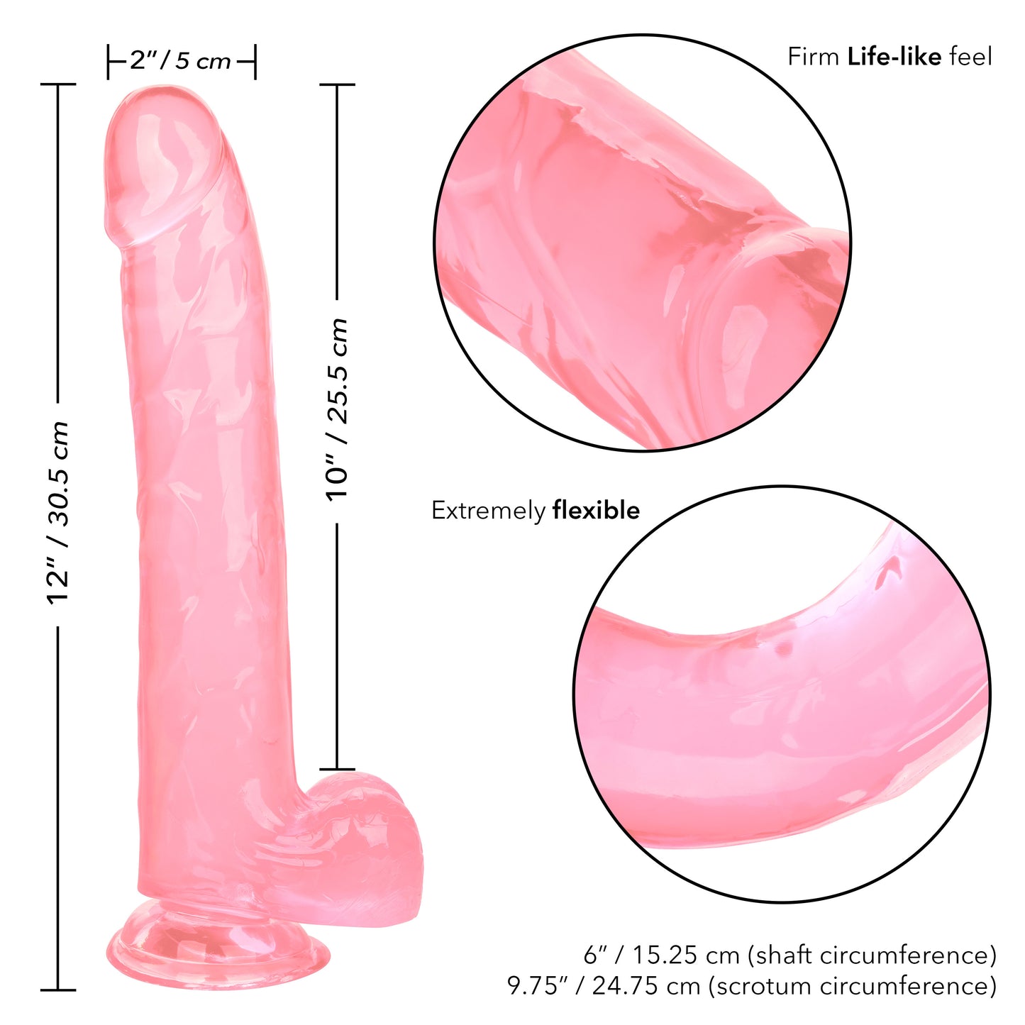 CalExotics Size Queen 10-Inch Dildo with Suction Cup Base - Pink