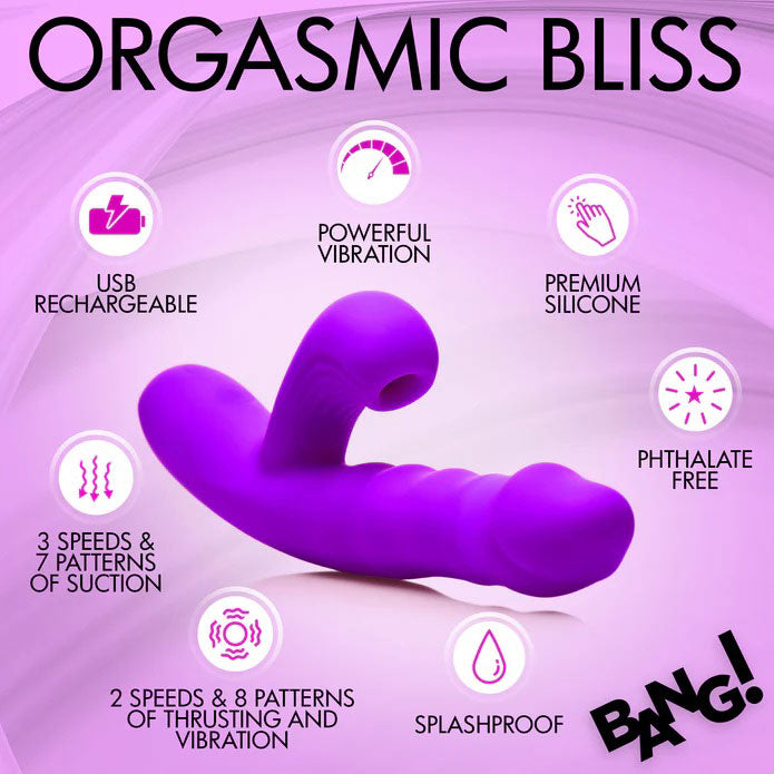 XR Brands Thrusting and Sucking Rabbit Vibrator - Purple - Multi-Function G-Spot and Clit Stimulation