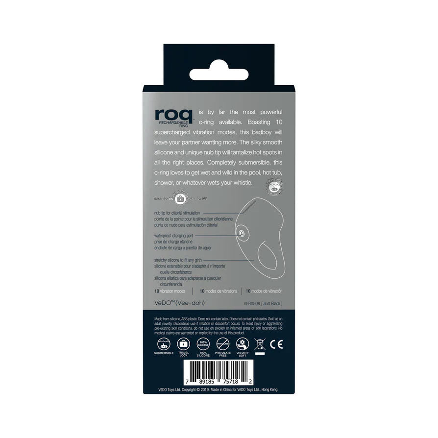 VeDO Roq Rechargeable Ring – Powerful Vibrating C-Ring – Just Black