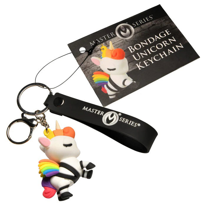 XR Brands Bondage Unicorn Keychain – White with Rainbow Mane