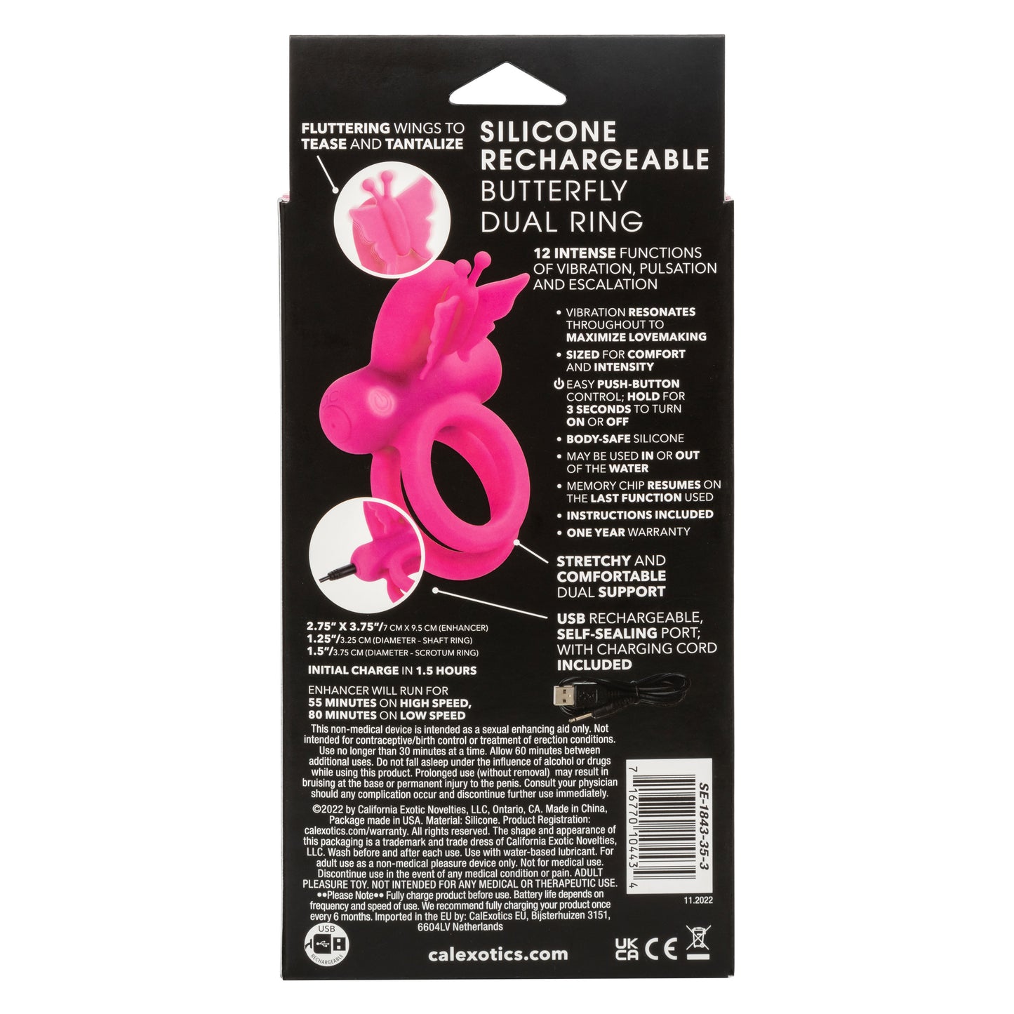 CalExotics Silicone Rechargeable Dual Butterfly Ring – Pink
