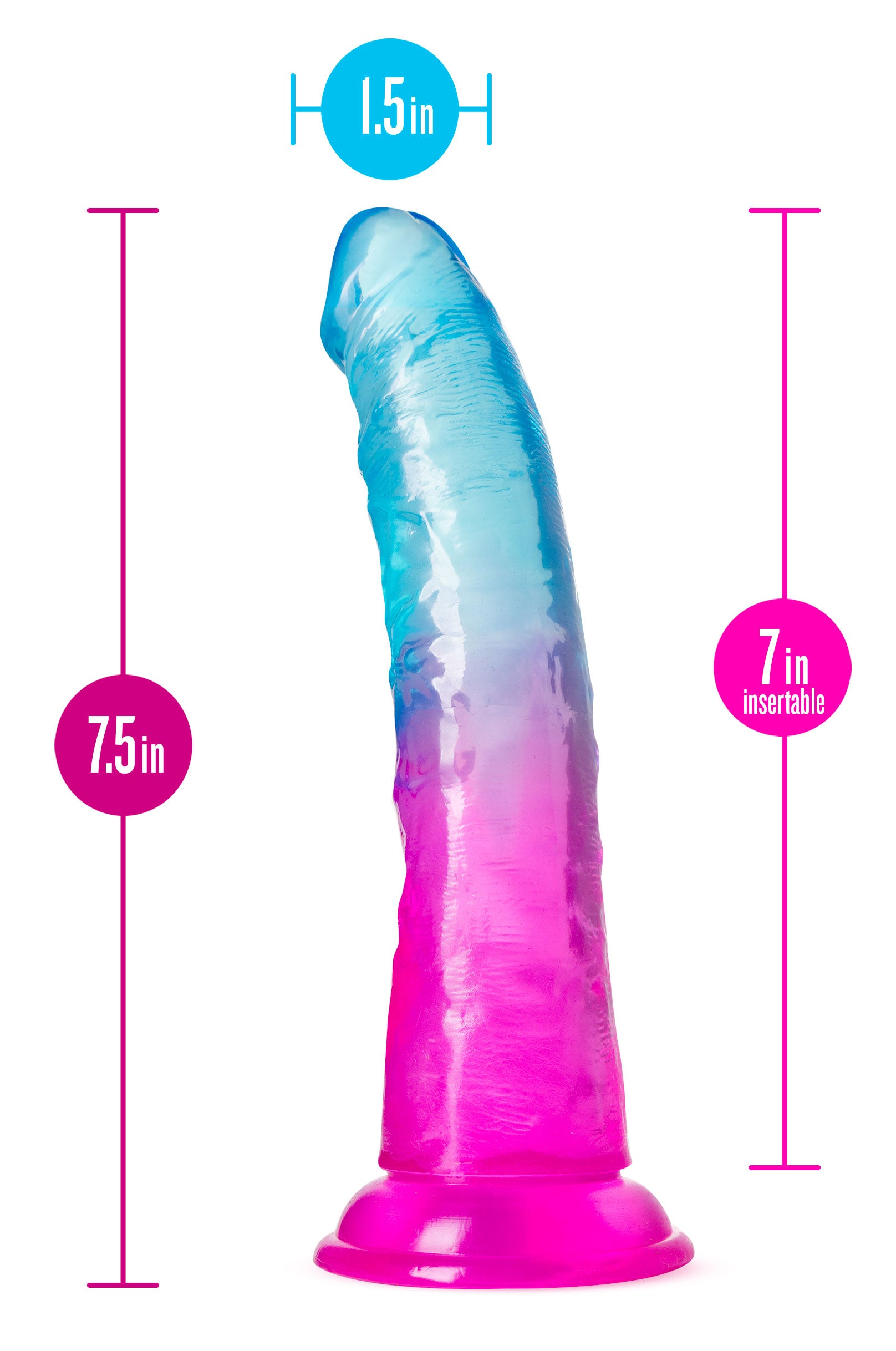 B Yours Beautiful Sky 7 Inch Dildo with Suction Cup Base - Multi Color