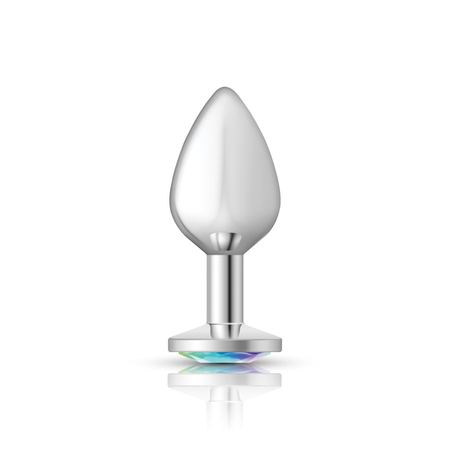 Cheeky Charms Medium Silver Metal Anal Plug with Clear Iridescent Gemstone