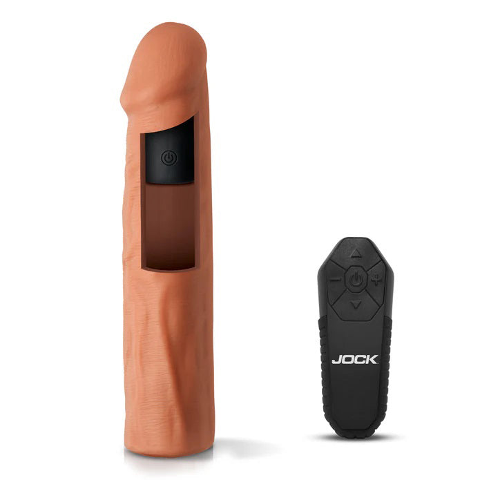 Curve Toys Jock Vibrating Penis Extension Sleeve - Medium - Tan