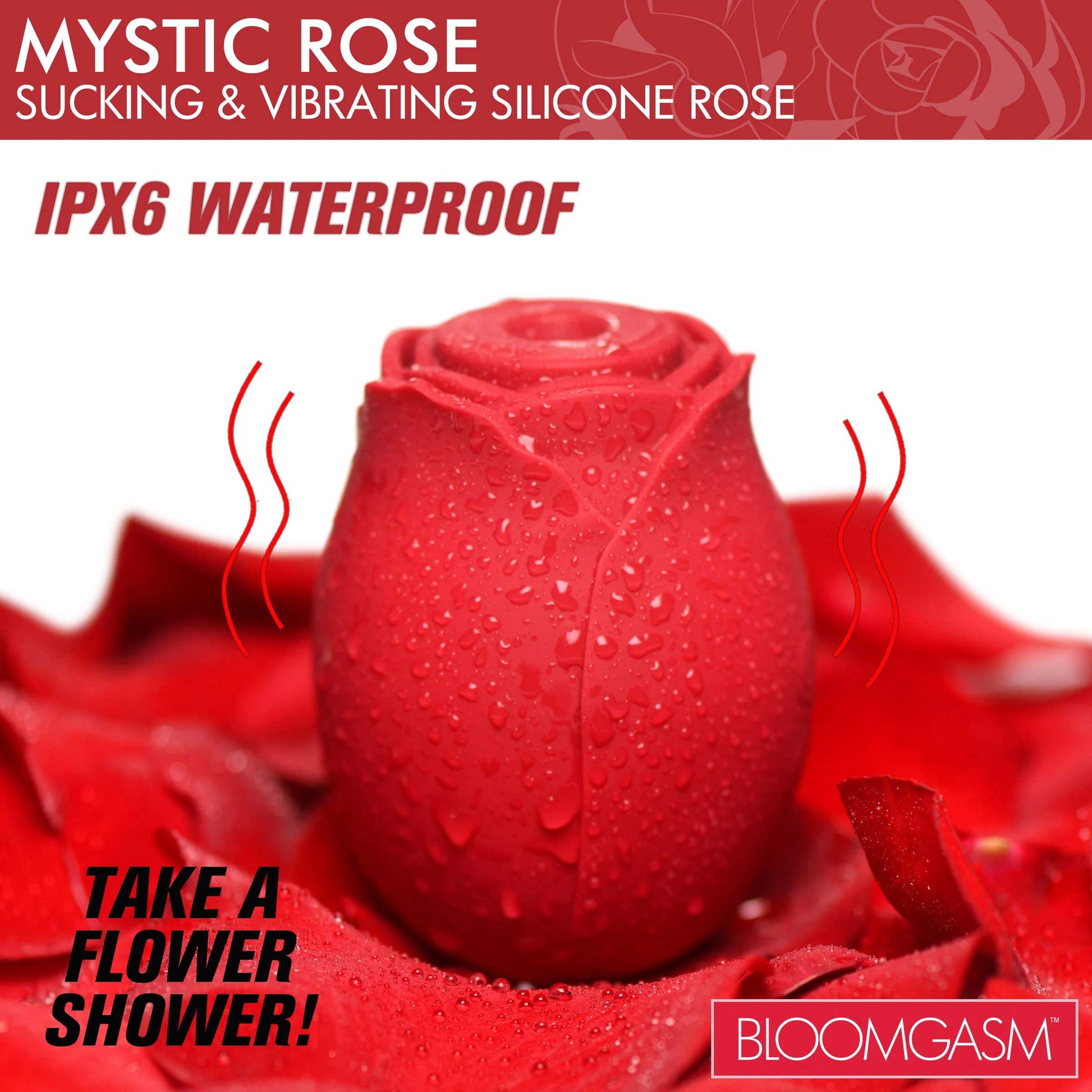 Mystic Rose Sucking and Vibrating Silicone Rose - Red - Multi-Function Toy