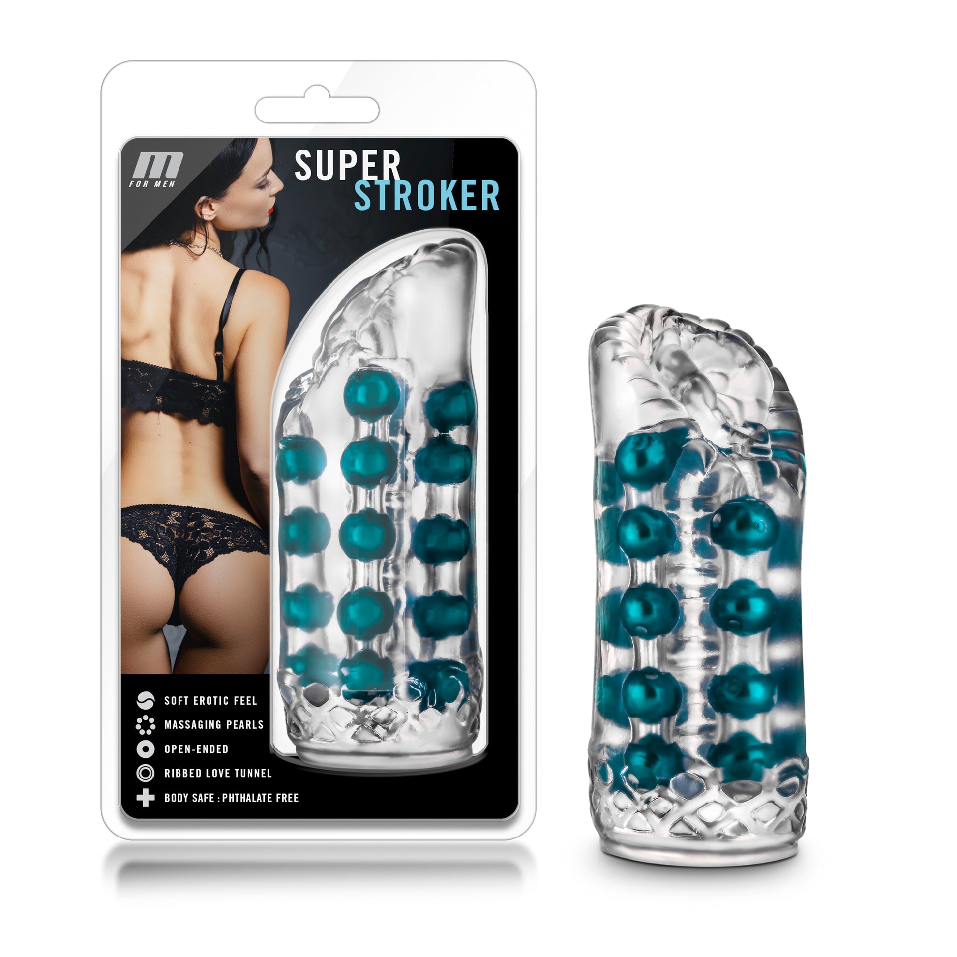Blush M for Men Super Stroker - Clear - Ribbed Canal with Pleasure Pearls