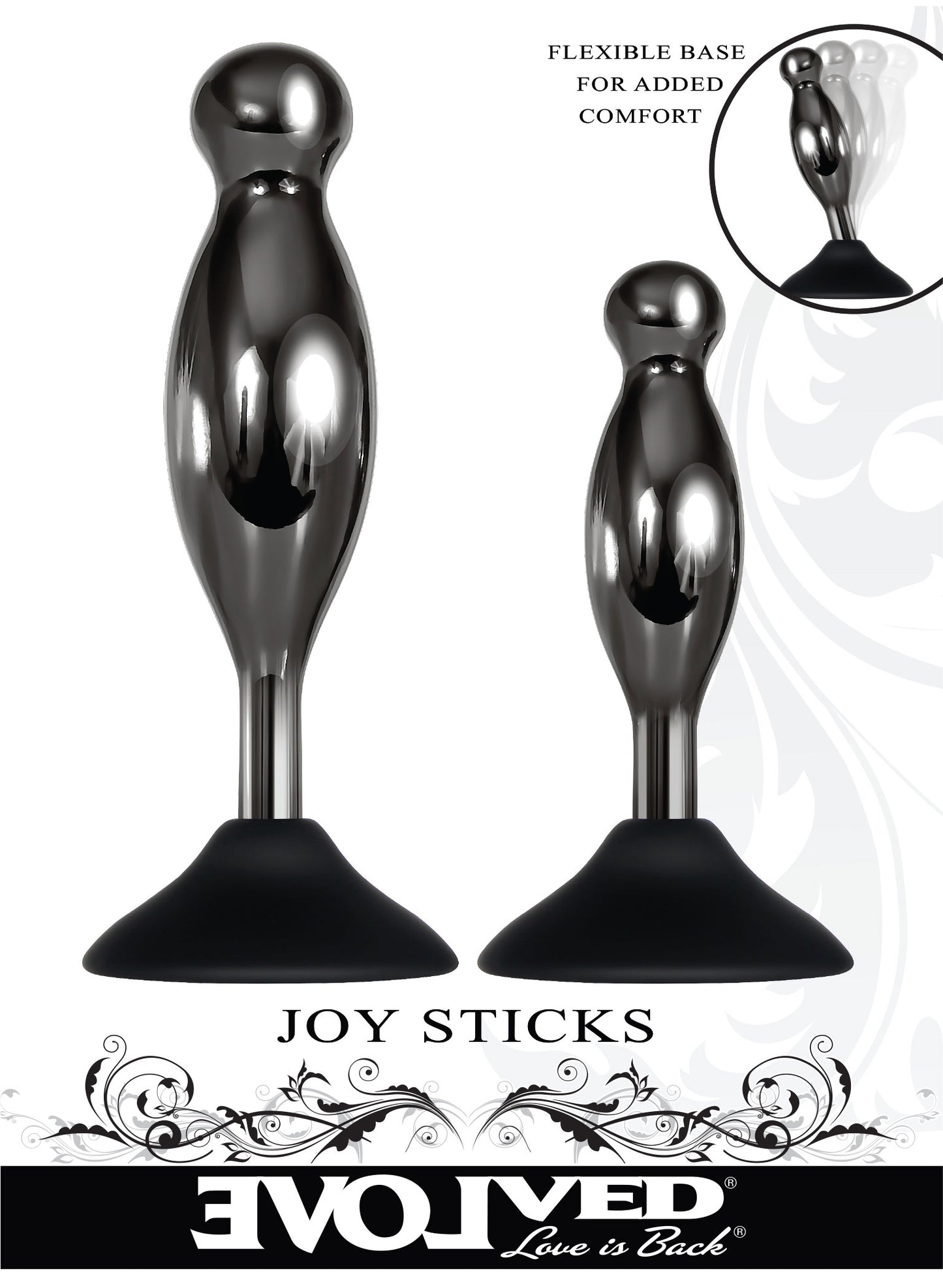 Evolved Novelties Joy Sticks 2-Piece Hands-Free Anal Plug Set - Black Chrome