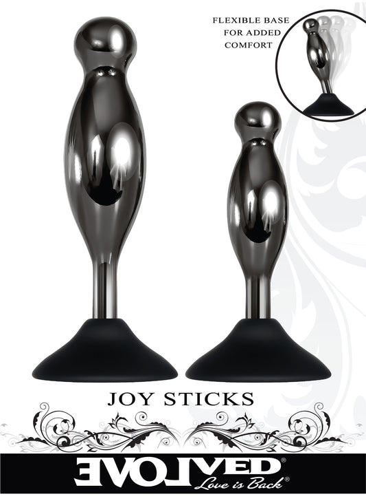 Evolved Novelties Joy Sticks 2-Piece Hands-Free Anal Plug Set - Black Chrome