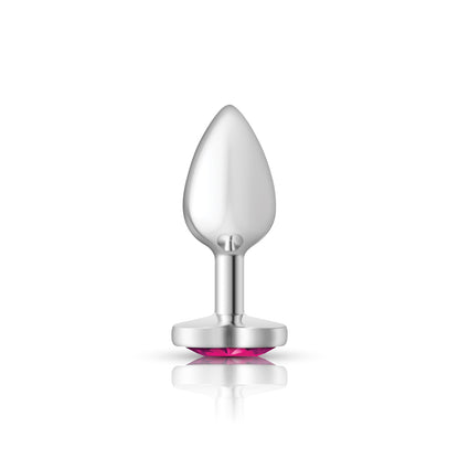 Cheeky Charms Small Silver Metal Anal Plug with Bright Pink Heart Gem
