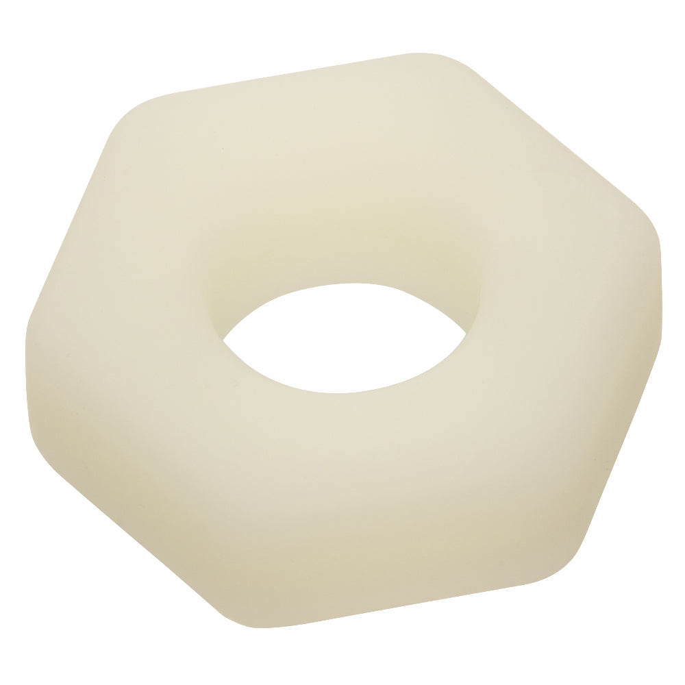 CalExotics Alpha Glow-in-the-Dark Liquid Silicone Prolong Sexagon Ring – White