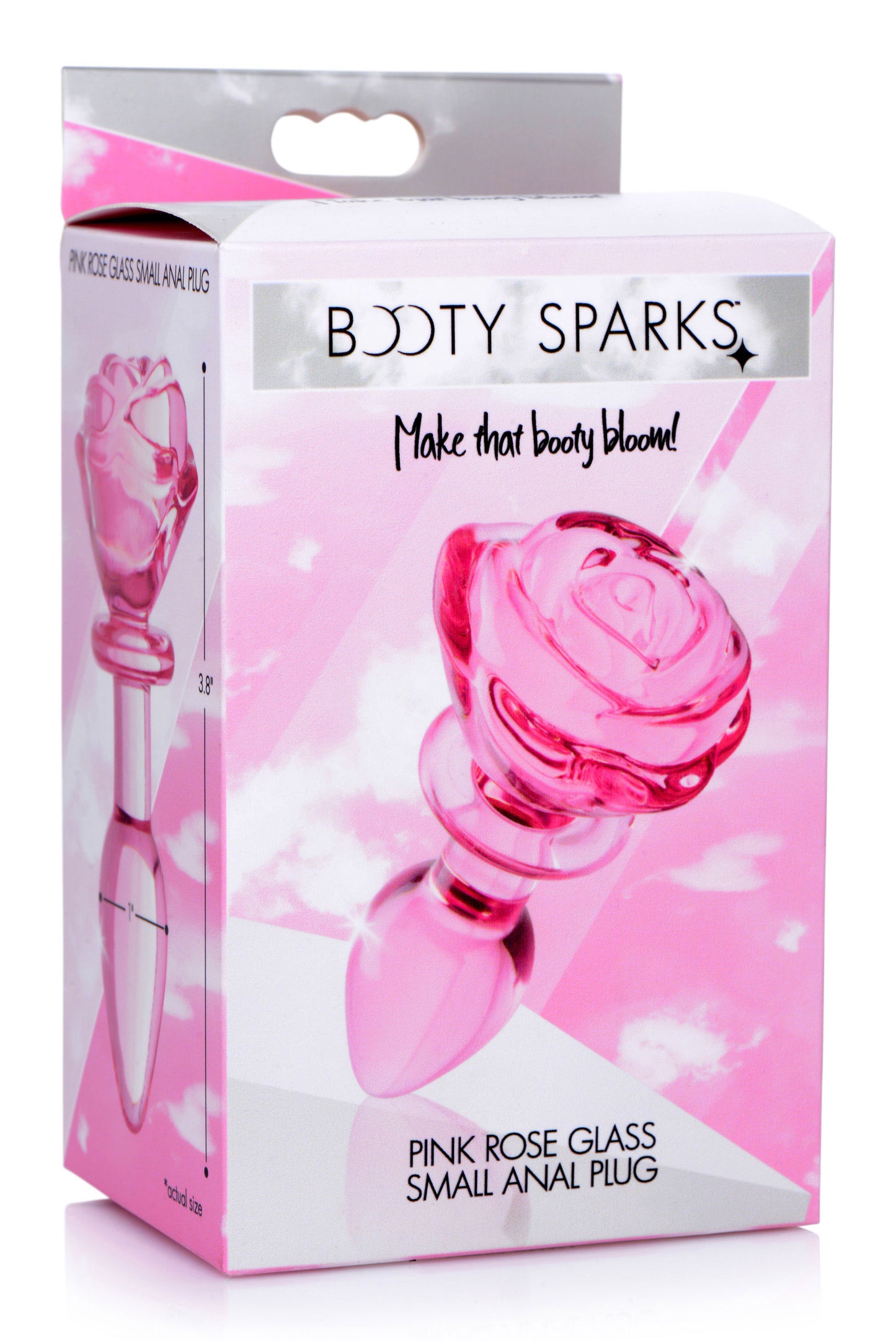 XR Brands Pink Rose Glass Anal Plug - Small - Decorative and Temperature Play