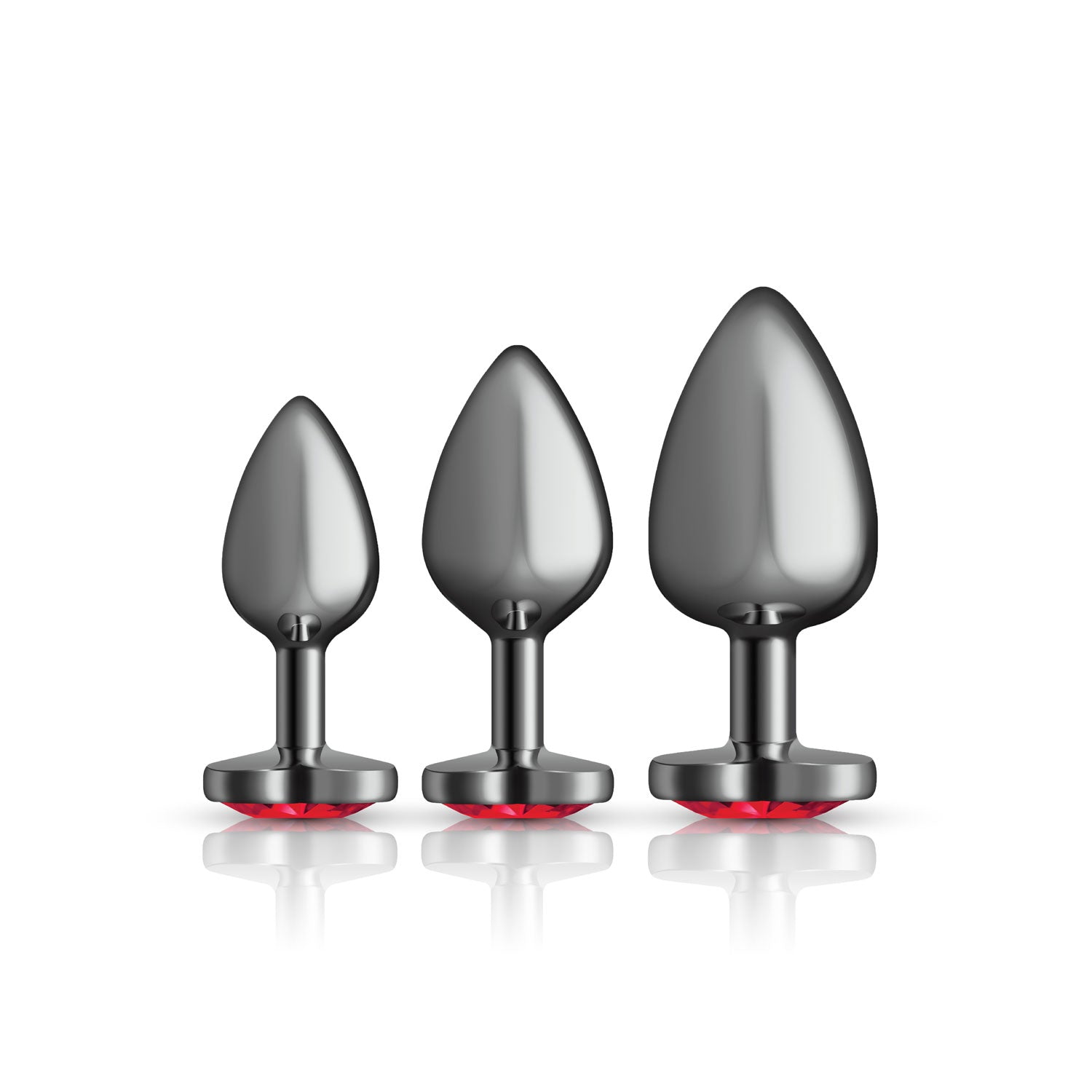 Viben Red Heart Gem Anal Trainer Kit – Gunmetal – Includes Small, Medium, and Large Plugs