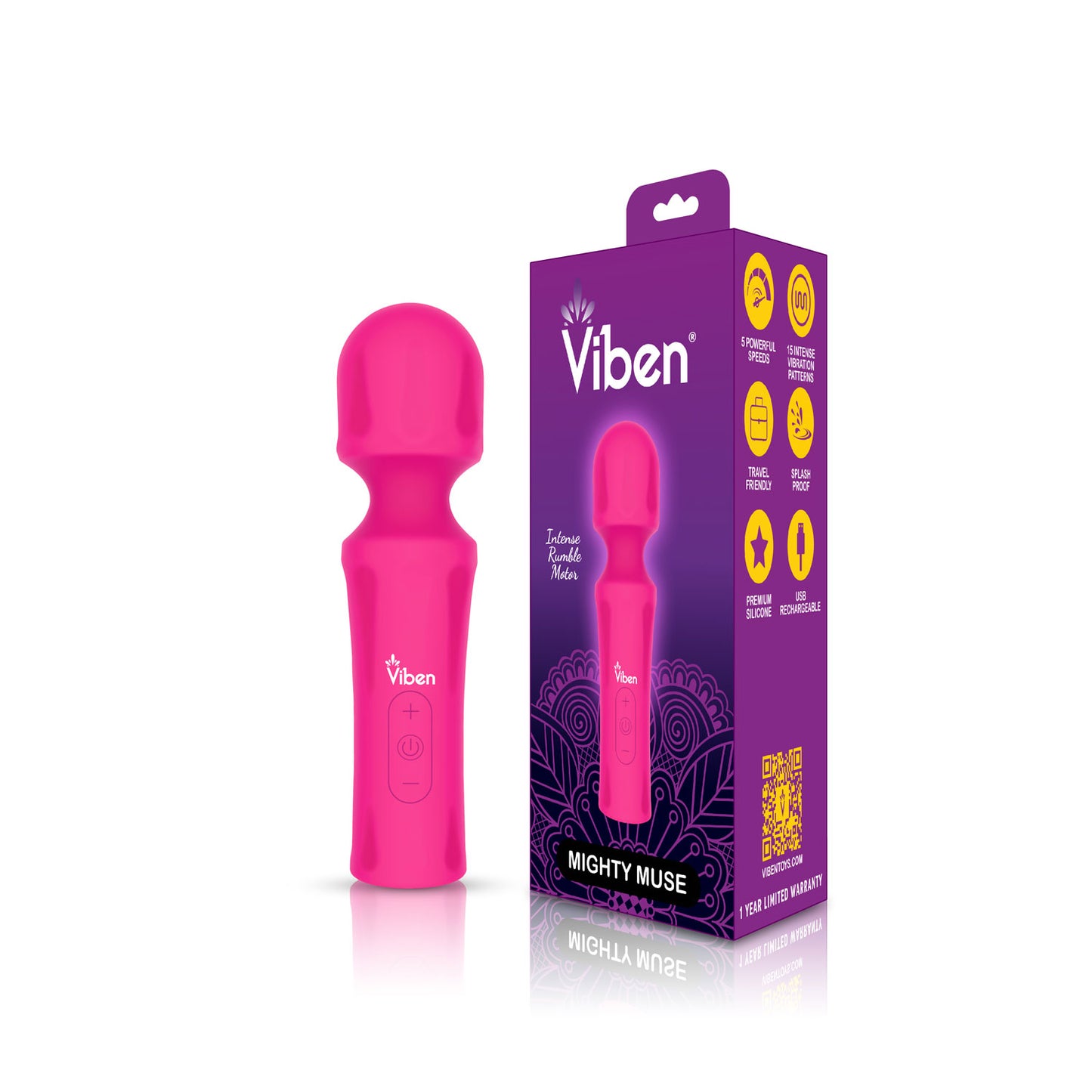 Viben Mighty Muse Mini Massager – Hot Pink – Multi-Speed & Vibration Patterns