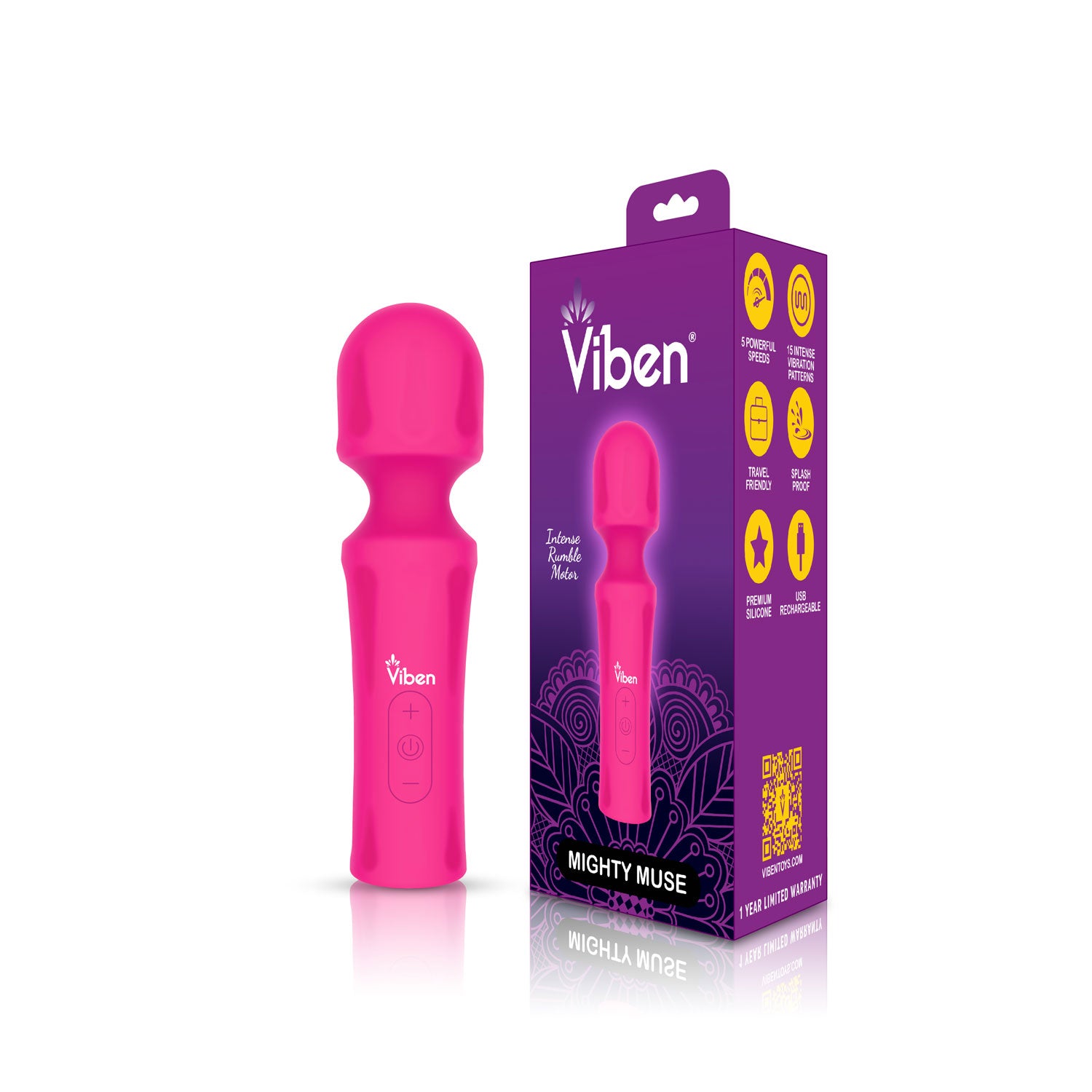 Viben Mighty Muse Mini Massager – Hot Pink – Multi-Speed & Vibration Patterns