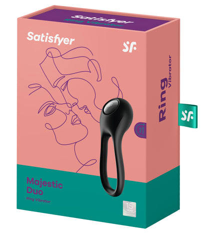 Satisfyer Majestic Duo Silicone Cock Ring with Clitoral Stimulator - Black