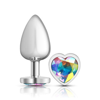 Cheeky Charms Clear Iridescent Heart Gem Large Anal Plug - Silver