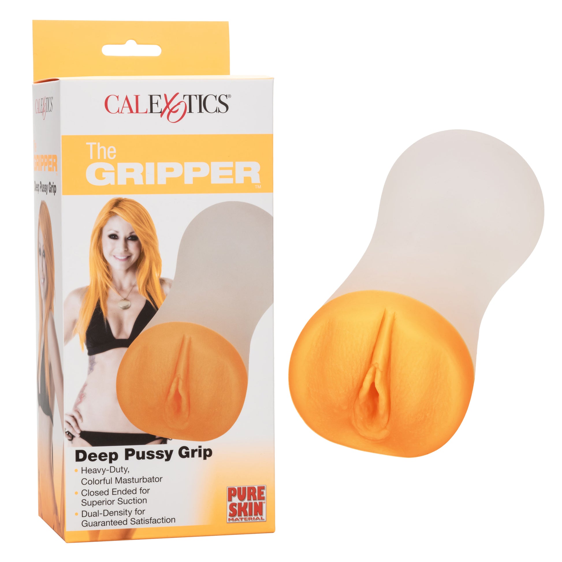 CalExotics Gripper Deep Pussy Grip - Closed Ended Heavy-Duty Masturbator - Orange